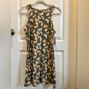SO Butterfly Print Mini Dress - Green and Orange